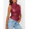 imageTrendy Queen Going Out Tops Summer Top 2025 Date Outfits Asymmetrical Mock Neck Leather Top Sexy Corset Club OutfitRed