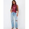 imageTrendy Queen Going Out Tops Summer Top 2025 Date Outfits Asymmetrical Mock Neck Leather Top Sexy Corset Club OutfitRed