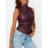 imageTrendy Queen Going Out Tops Summer Top 2025 Date Outfits Asymmetrical Mock Neck Leather Top Sexy Corset Club OutfitWinered