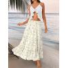 imageTrendy Queen Long Skirts for Women Boho Maxi Skirt Summer Swing Tiered ALine Elastic High Waist Dress with Pockets FashionWhite Flower