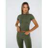 imageTrendy Queen Lounge Sets For Women 2 Piece Casual Y2K Outfits Short Sleeve Cropped Tops Fold Over Flare Pants TracksuitsArmygreen