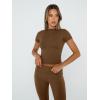 imageTrendy Queen Lounge Sets For Women 2 Piece Casual Y2K Outfits Short Sleeve Cropped Tops Fold Over Flare Pants TracksuitsBrown