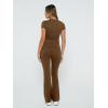 imageTrendy Queen Lounge Sets For Women 2 Piece Casual Y2K Outfits Short Sleeve Cropped Tops Fold Over Flare Pants TracksuitsBrown