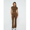 imageTrendy Queen Lounge Sets For Women 2 Piece Casual Y2K Outfits Short Sleeve Cropped Tops Fold Over Flare Pants TracksuitsBrown