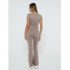 imageTrendy Queen Lounge Sets For Women 2 Piece Casual Y2K Outfits Short Sleeve Cropped Tops Fold Over Flare Pants TracksuitsCoffeegrey