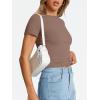 imageTrendy Queen Womens Basic T Shirts Summer Tops 2025 Crop Short Sleeve Slim Fit Tee Cute Gym Workout ClothesCoffee