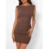imageTrendy Queen Womens Boat Neck Going Out Mini Dress Summer Party Club Bodycon DressesBrown
