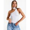imageTrendy Queen Womens Going Out Summer One Shoulder Halter Crop Top 2025 Fashion Sexy Tie Shirts Cute ClothesWhite