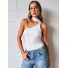imageTrendy Queen Womens Going Out Summer One Shoulder Halter Crop Top 2025 Fashion Sexy Tie Shirts Cute ClothesWhite