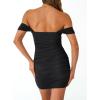 imageTrendy Queen Womens Mesh Off The Shoulder Ruched Mini Dresses Summer Party Bodycon Short DressBlack