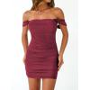imageTrendy Queen Womens Mesh Off The Shoulder Ruched Mini Dresses Summer Party Bodycon Short DressWine Red