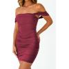 imageTrendy Queen Womens Mesh Off The Shoulder Ruched Mini Dresses Summer Party Bodycon Short DressWine Red