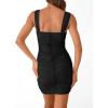 imageTrendy Queen Womens Mini Mesh Square Neck Fitted Going Out Ruched Dresses Summer Party Club Bodycon Short DressBlack