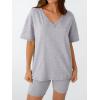 imageTrendy Queen Womens Two Piece Lounge Sets Summer Outfits 2025 Spring Fashion Vacation Tops Shorts Matching TracksuitsGrey