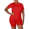imageKaximil Womens 2 Piece Club Outfits Casual Top T Shirt Biker Legging Shorts Set1 Red
