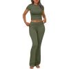 imageTrendy Queen Lounge Sets For Women 2 Piece Casual Y2K Outfits Short Sleeve Cropped Tops Fold Over Flare Pants TracksuitsArmygreen