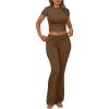 imageTrendy Queen Lounge Sets For Women 2 Piece Casual Y2K Outfits Short Sleeve Cropped Tops Fold Over Flare Pants TracksuitsBrown