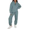 imageTrendy Queen Womens 2 Piece Outfits Long Sleeve Sweatsuits Half Zip Sweatshirts with Fleece Joggers SweatpantsBluegreen