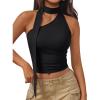 imageTrendy Queen Womens Going Out Summer One Shoulder Halter Crop Top 2025 Fashion Sexy Tie Shirts Cute ClothesBlack