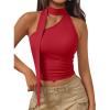 imageTrendy Queen Womens Going Out Summer One Shoulder Halter Crop Top 2025 Fashion Sexy Tie Shirts Cute ClothesRed