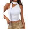 imageTrendy Queen Womens Going Out Summer One Shoulder Halter Crop Top 2025 Fashion Sexy Tie Shirts Cute ClothesWhite