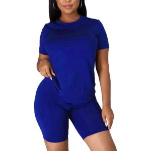imageKaximil Womens 2 Piece Club Outfits Casual Top T Shirt Biker Legging Shorts Set1 Royalblue