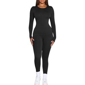 imageKaximil Womens Thermal Underwear Fleece Lined Base Layer Long Johns SetsBlack