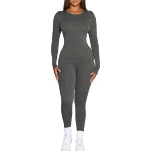 imageKaximil Womens Thermal Underwear Fleece Lined Base Layer Long Johns SetsDark Grey