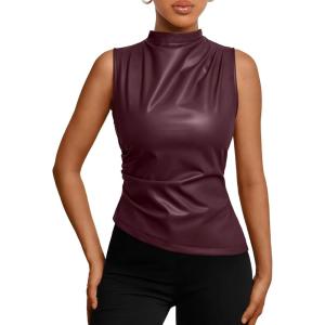imageTrendy Queen Going Out Tops Summer Top 2025 Date Outfits Asymmetrical Mock Neck Leather Top Sexy Corset Club OutfitWinered