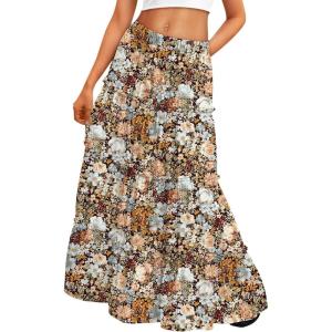 imageTrendy Queen Long Skirts for Women Boho Maxi Skirt Summer Swing Tiered ALine Elastic High Waist Dress with Pockets FashionMulti Floral