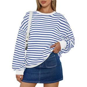 imageTrendy Queen Womens Oversized Crewneck Striped Sweatshirt