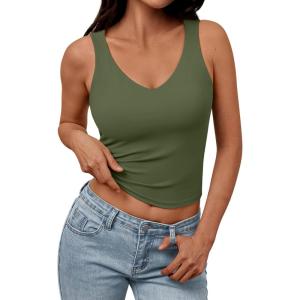imageTrendy Queen Womens Tank Tops Double Lined Crop Sleeveless Going Out Camisole Summer Fashion Basic Soft Spring Clothes 2025Armygreen