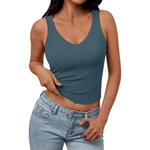 imageTrendy Queen Womens Tank Tops Double Lined Crop Sleeveless Going Out Camisole Summer Fashion Basic Soft Spring Clothes 2025Darkblue