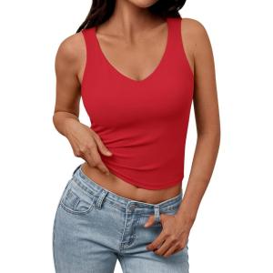 imageTrendy Queen Womens Tank Tops Double Lined Crop Sleeveless Going Out Camisole Summer Fashion Basic Soft Spring Clothes 2025Red