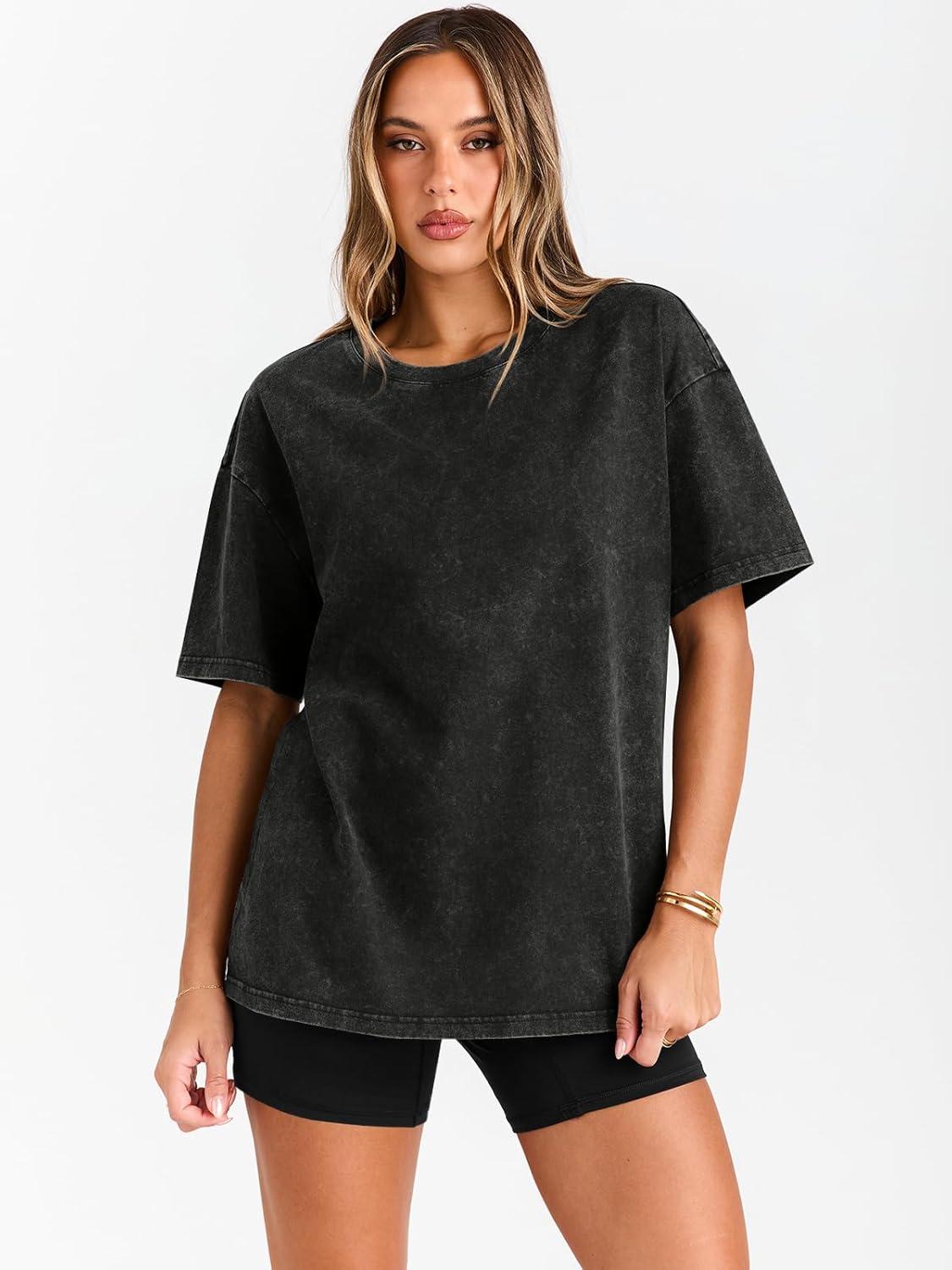 imageTrendy Queen Oversized Vintage T Shirts for Women Graphic Summer Top 2025 Y2k Short Sleeve Basic Cute Grunge ClothesBlack