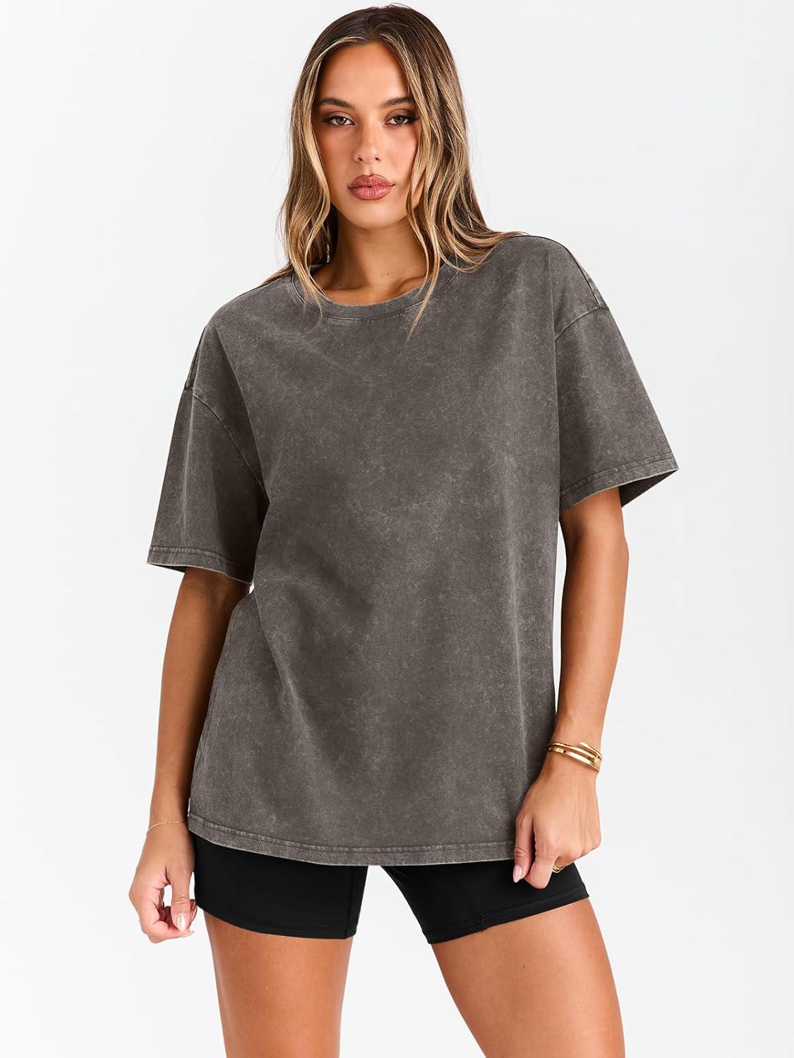 imageTrendy Queen Oversized Vintage T Shirts for Women Graphic Summer Top 2025 Y2k Short Sleeve Basic Cute Grunge ClothesCoffee