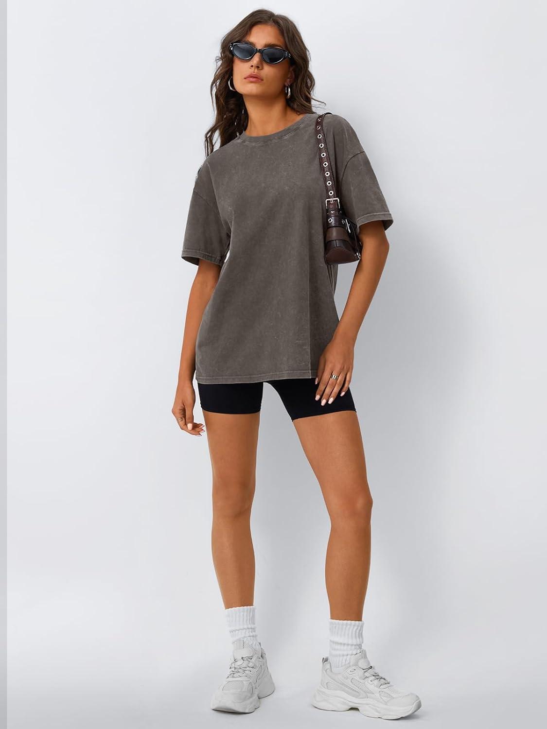 imageTrendy Queen Oversized Vintage T Shirts for Women Graphic Summer Top 2025 Y2k Short Sleeve Basic Cute Grunge ClothesCoffee