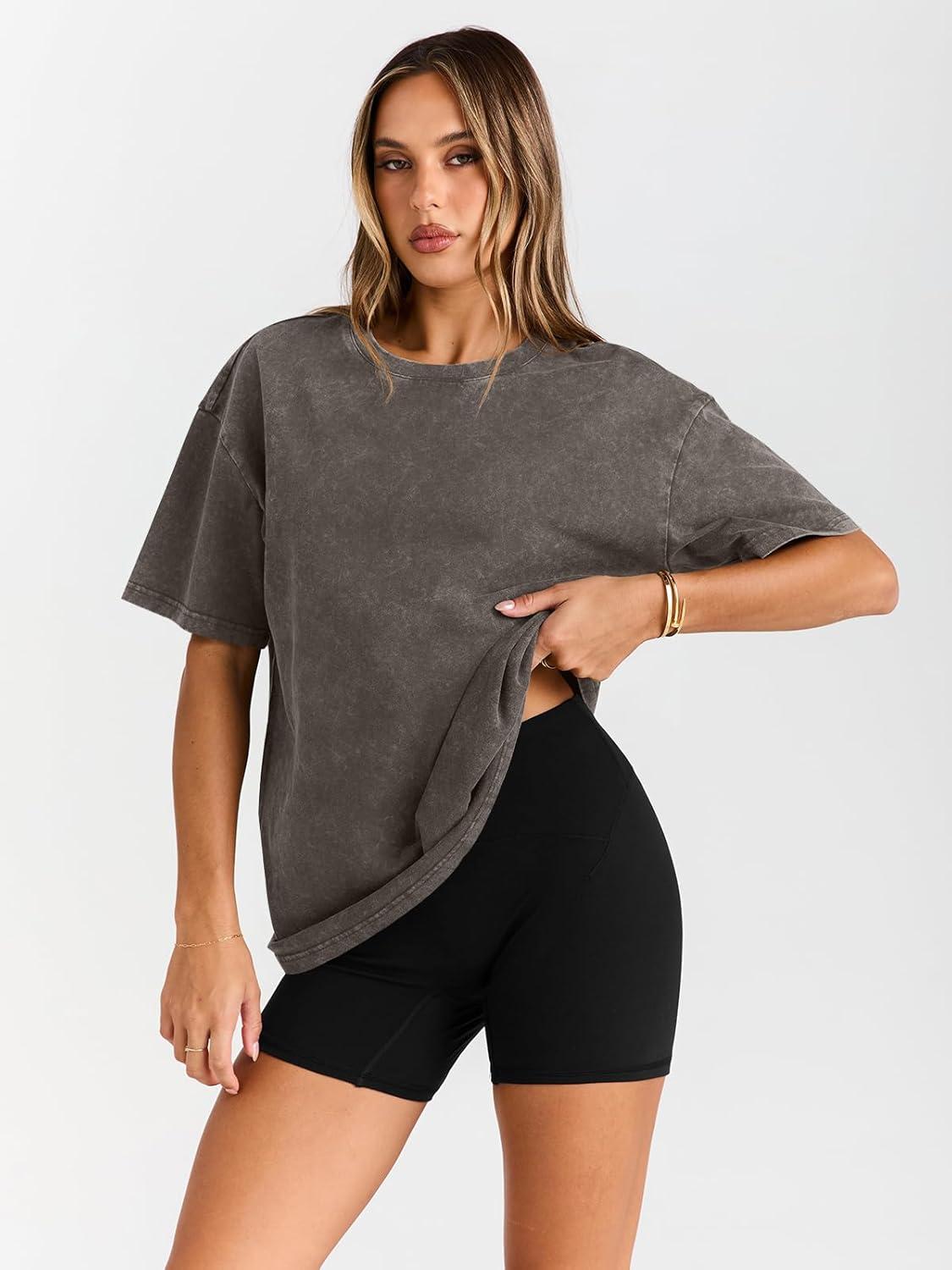 imageTrendy Queen Oversized Vintage T Shirts for Women Graphic Summer Top 2025 Y2k Short Sleeve Basic Cute Grunge ClothesCoffee