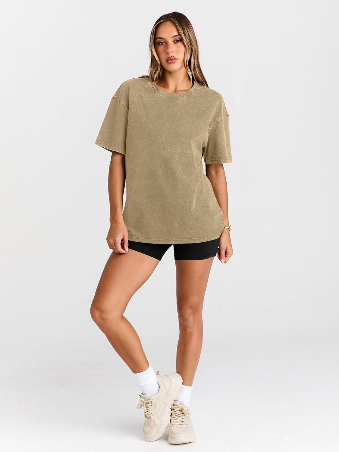 imageTrendy Queen Oversized Vintage T Shirts for Women Graphic Summer Top 2025 Y2k Short Sleeve Basic Cute Grunge ClothesKhaki