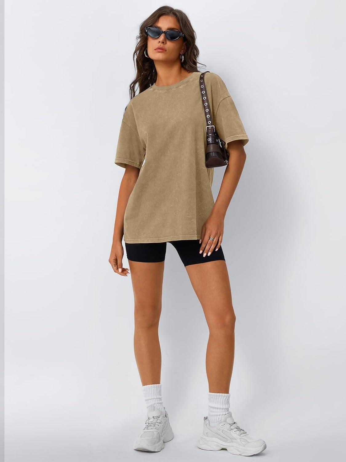 imageTrendy Queen Oversized Vintage T Shirts for Women Graphic Summer Top 2025 Y2k Short Sleeve Basic Cute Grunge ClothesKhaki