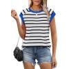 imageSAMPEEL Womens Tops Summer Dressy Casual Raglan Cap Sleeve T Shirts Basic Tee Shirts Trendy 2025Black Stripe