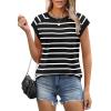 imageSAMPEEL Womens Tops Summer Dressy Casual Raglan Cap Sleeve T Shirts Basic Tee Shirts Trendy 2025Black White Stripe