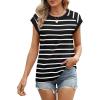 imageSAMPEEL Womens Tops Summer Dressy Casual Raglan Cap Sleeve T Shirts Basic Tee Shirts Trendy 2025Black White Stripe