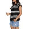 imageSAMPEEL Womens Tops Summer Dressy Casual Raglan Cap Sleeve T Shirts Basic Tee Shirts Trendy 2025Black White Stripe
