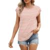 imageSAMPEEL Womens Tops Summer Dressy Casual Raglan Cap Sleeve T Shirts Basic Tee Shirts Trendy 2025Bright Pink Stripe