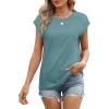 imageSAMPEEL Womens Tops Summer Dressy Casual Raglan Cap Sleeve T Shirts Basic Tee Shirts Trendy 2025Teal