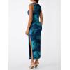 imageTrendy Queen Bodycon Maxi Dress Womens Sleeveless Floral Print Fitted Party Club Ruched Dresses with Side SlitBlue