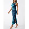 imageTrendy Queen Bodycon Maxi Dress Womens Sleeveless Floral Print Fitted Party Club Ruched Dresses with Side SlitBlue
