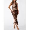 imageTrendy Queen Bodycon Maxi Dress Womens Sleeveless Floral Print Fitted Party Club Ruched Dresses with Side SlitCoffee