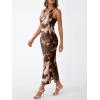 imageTrendy Queen Bodycon Maxi Dress Womens Sleeveless Floral Print Fitted Party Club Ruched Dresses with Side SlitCoffee